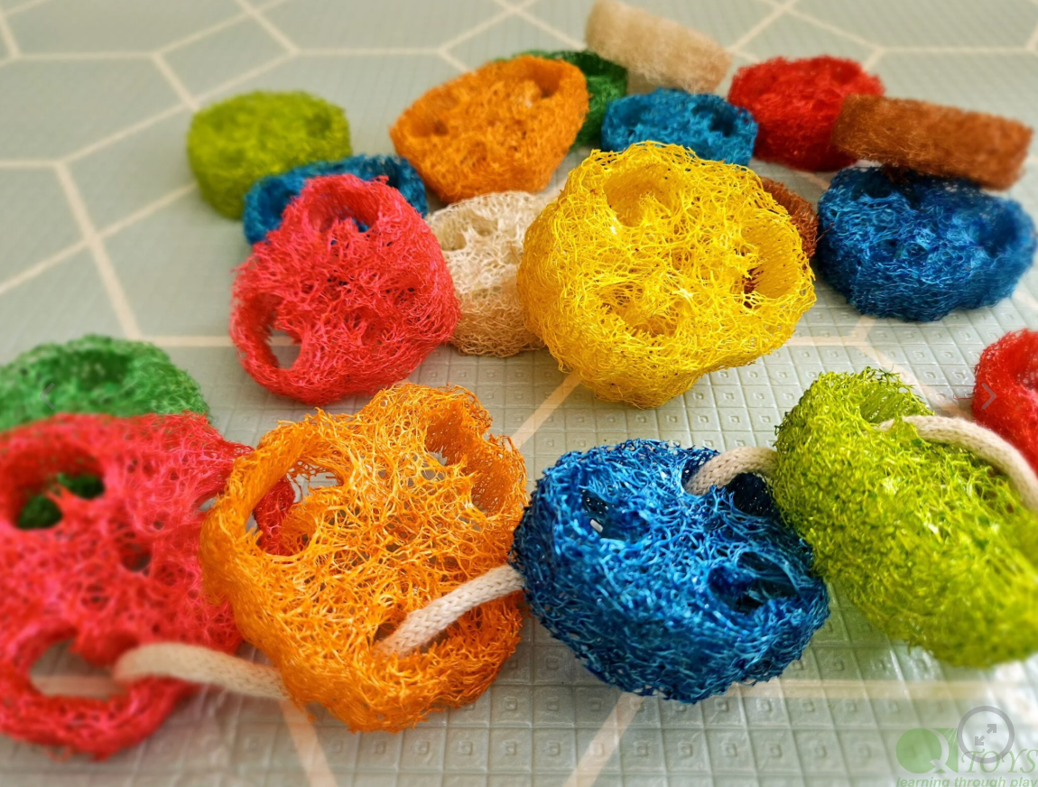 Rainbow Loofah Lacing Set - Eco-friendly Fine Motor Resource