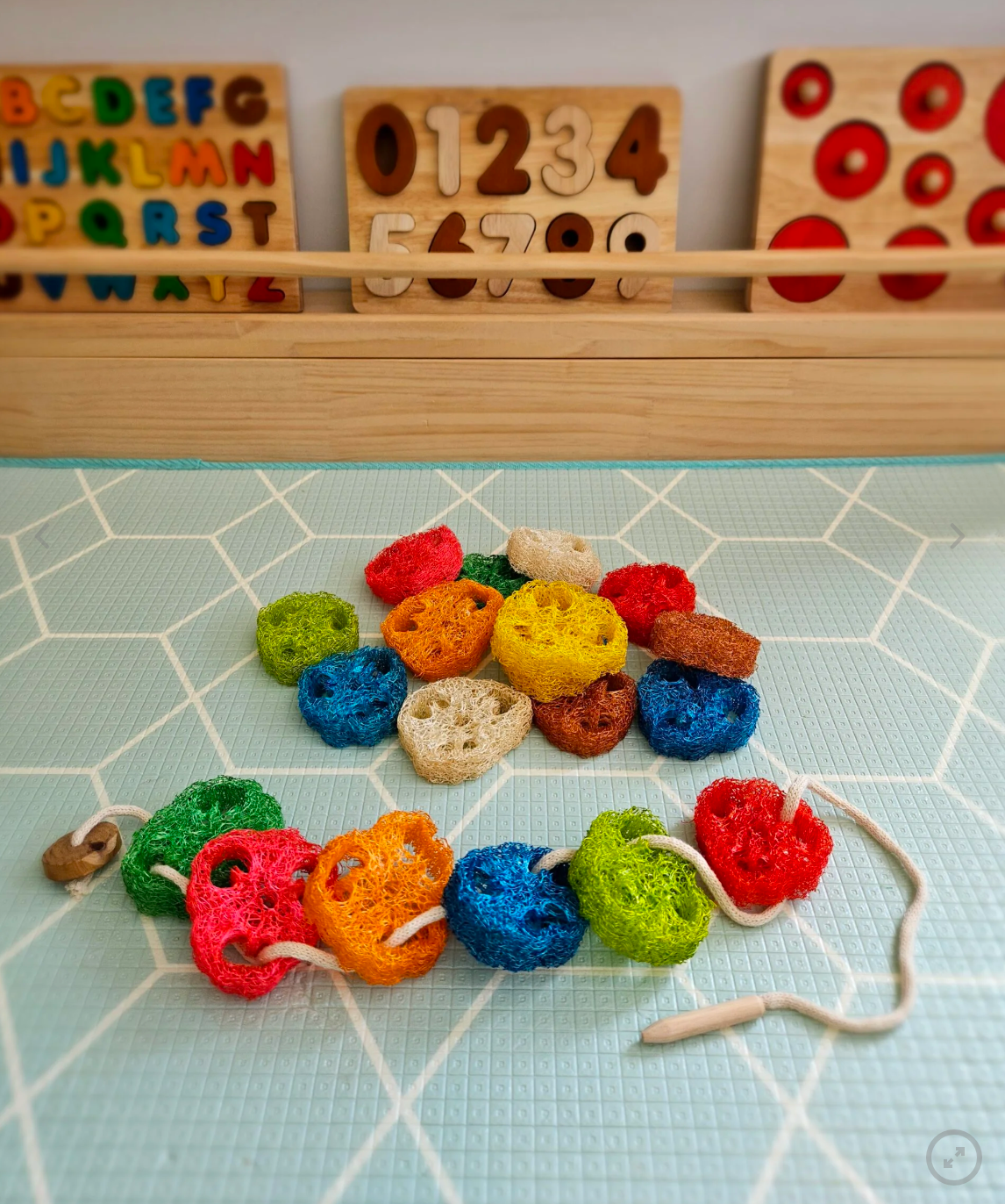 Rainbow Loofah Lacing Set - Eco-friendly Fine Motor Resource
